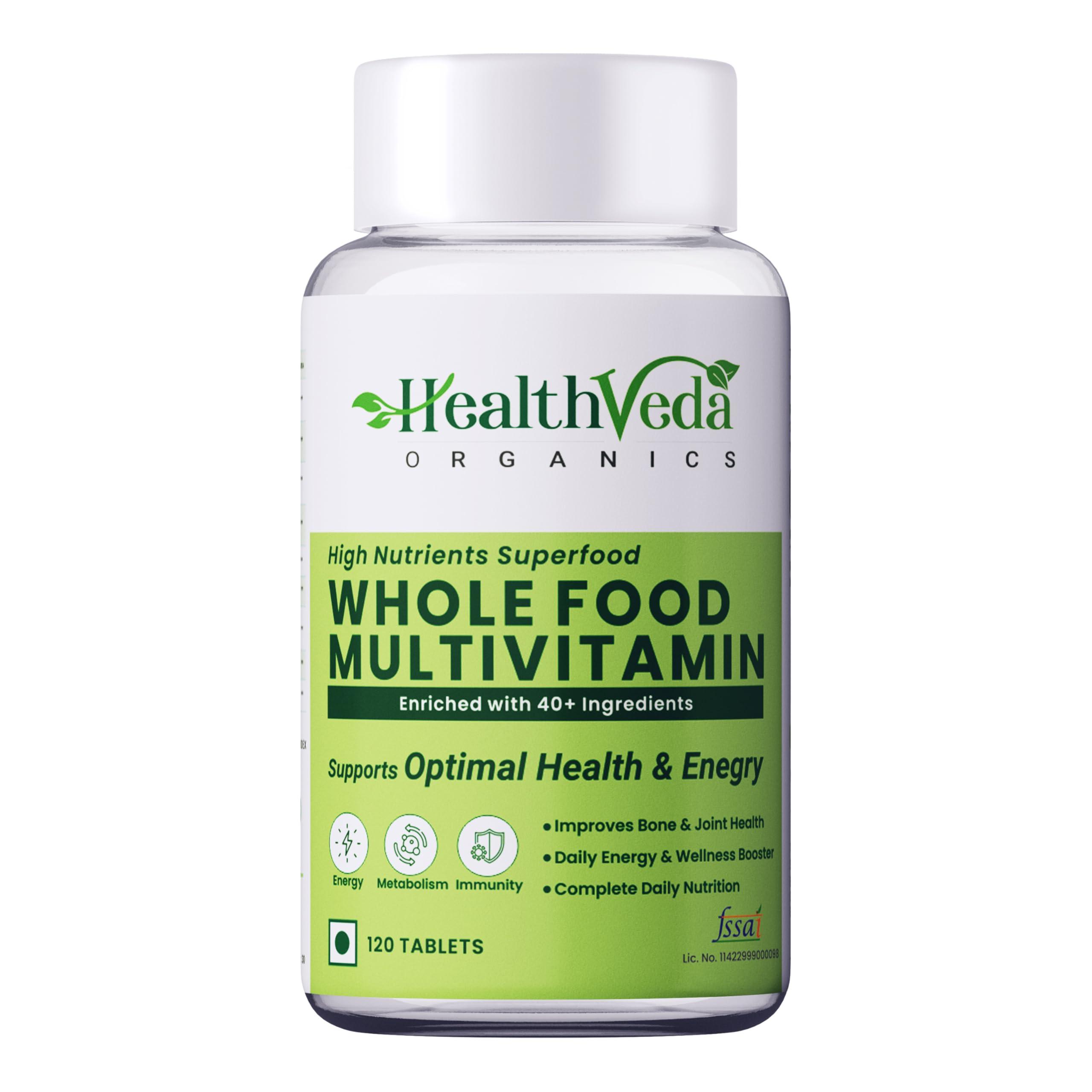 Health Veda Organics HEALTH VEDA ORGANICS PRIVATE LIMITED Whole Food Multivitamin With Natural Vitamins & Minerals I 120 Veg Tablets I Best For Energy, Brain, Heart & Eye Health I For Both Men & Women