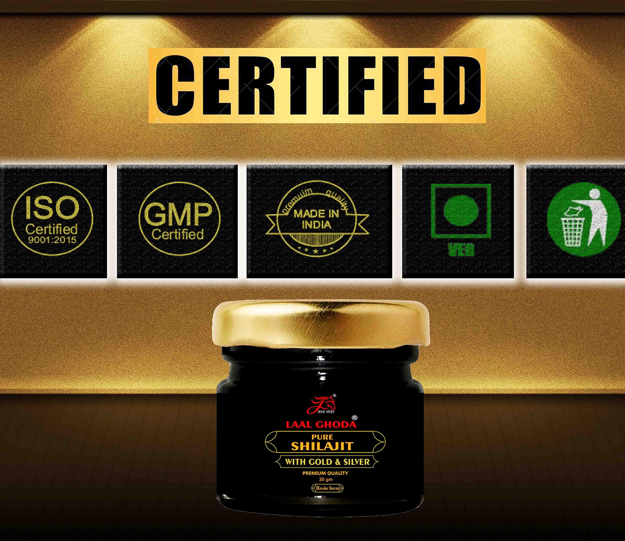 LAAL GHODA LAAL GHODA Pure Shilajit Resin with GOLD&SILVER Pure Himalayan Shilajit, Shilajeet Resin Form, Original Shilajeet, Ayurvedic Raw Shilajit Liquid, 100% Pure Shilajit, Sudh Shilajit, shilajit liquid–20G
