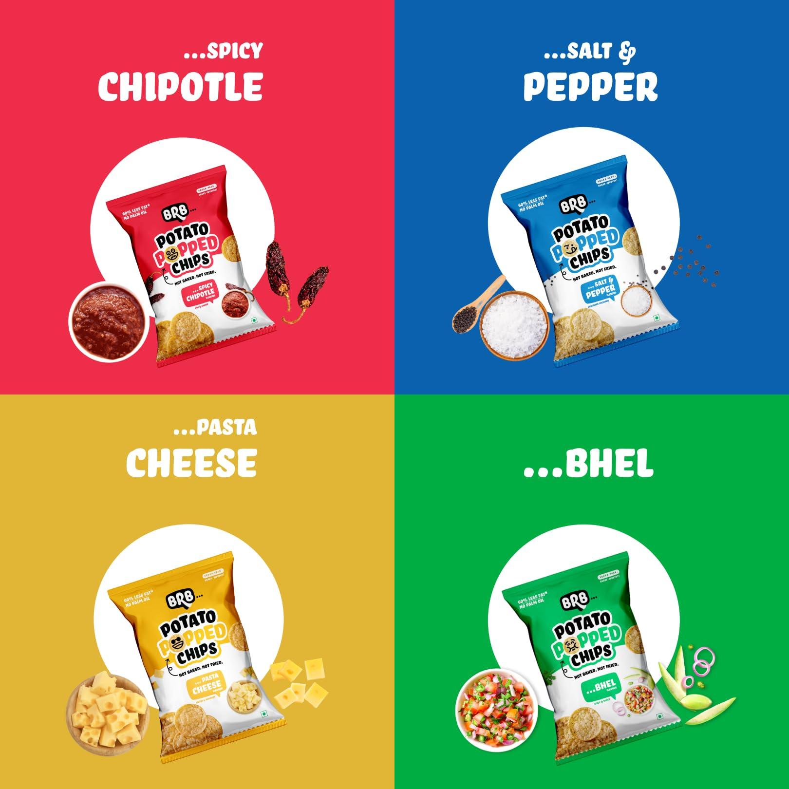 BRB BRB Popped Potato Chips | Not Baked, Not Fried | 4 Flavours | 12 Packs X 25 Grams | 60% Less Fat | Low Calorie | Healthy Snack
