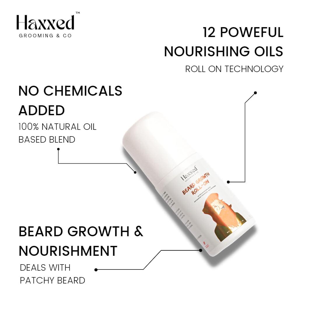 Haxxed Haxxed Beard growth roll on | Beard oil for Thicker, Longer, Patchy & Uneven Beard | Made with 12 nourishing oils | Fast beard growth | Made with 100% natural oils | Beard oil (50ml)