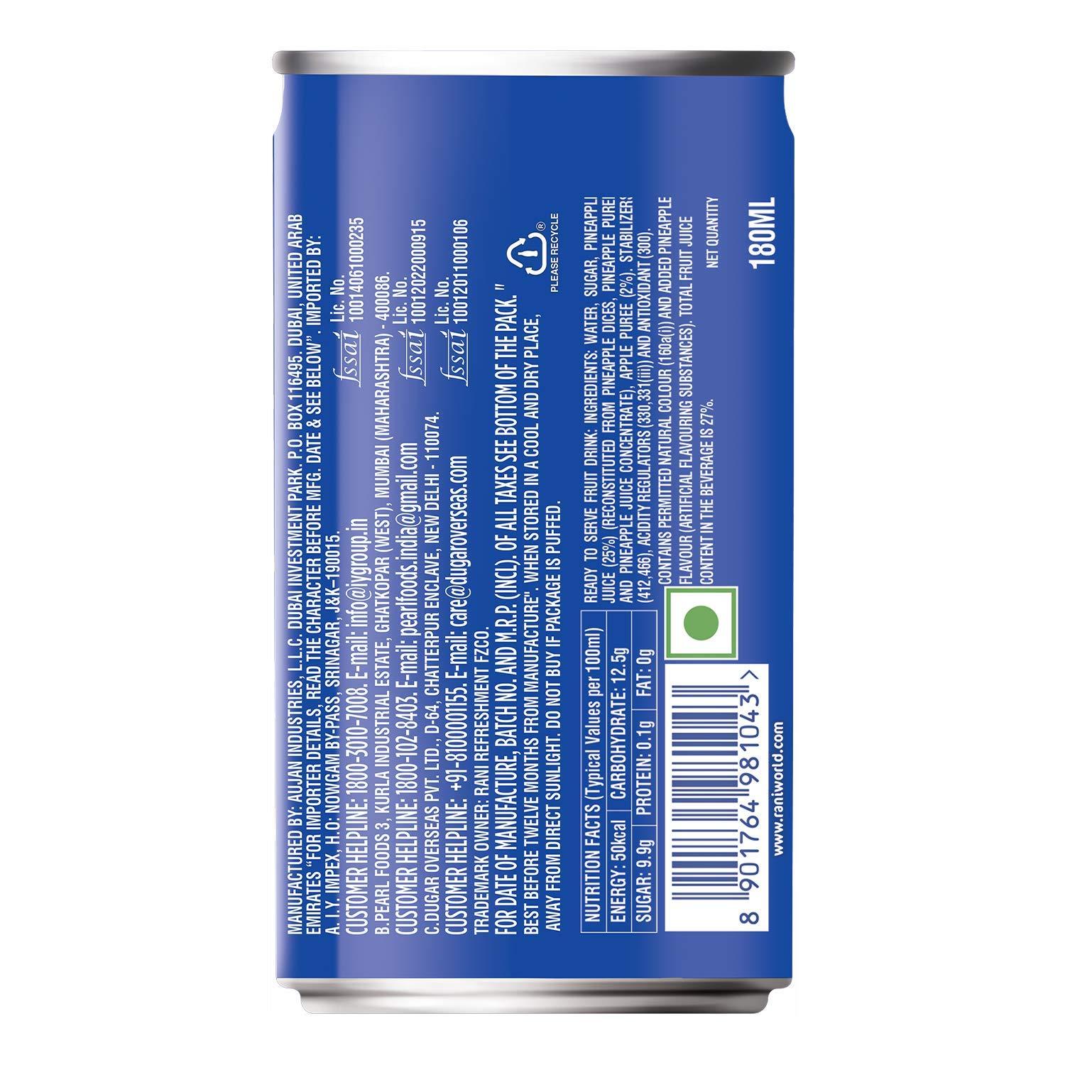 Rani Rani Float - Pineapple - Can - Pack of 6 X 180 Ml, Vegetarian