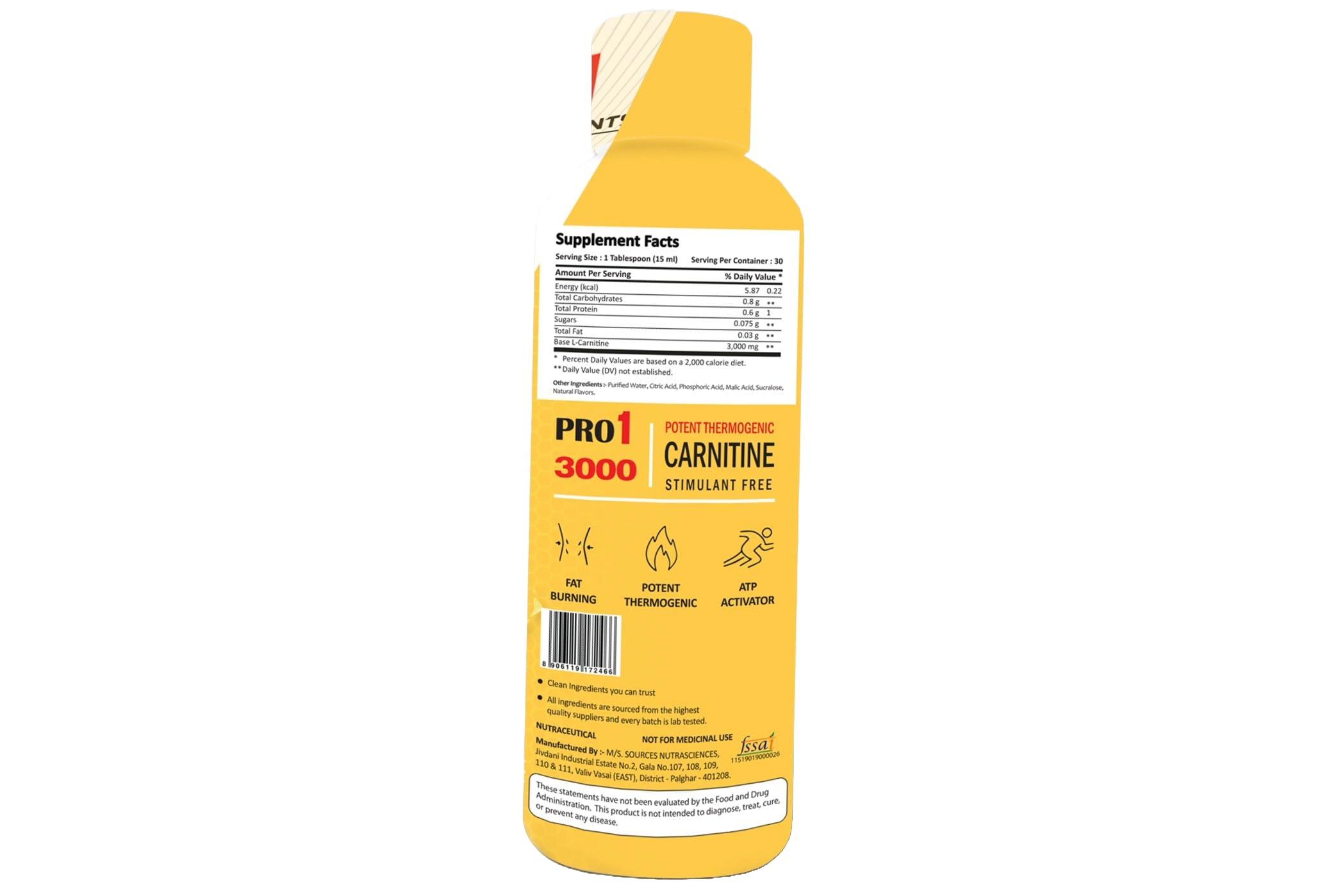 Pro1 Supplements Pro1 Supplement Pro Carnitine 3000mg | L Carnitine Liquid Supplement | Wild Pineapple - 450ml
