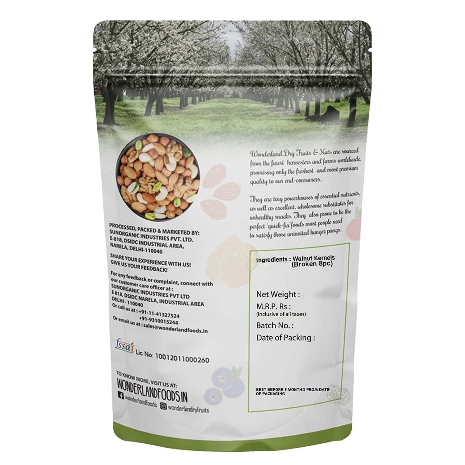 WONDERLAND FOODS (DEVICE) WONDERLAND FOODS (DEVICE) Natural Dried Broken Walnut Kernels (Akhrot Giri) 400G Pouch|Rich In Protein & Antioxidants|Low Calorie Nut|Dry Fruit For Snacking & Baking