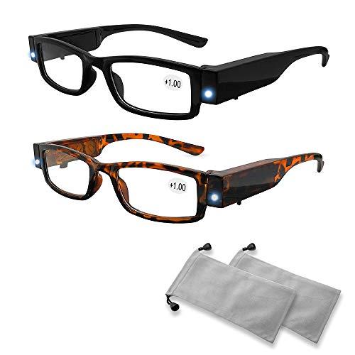 DuanMei Reading Glasses Led Readers with Lights Lighted Magnifier Eye Glasses,+400