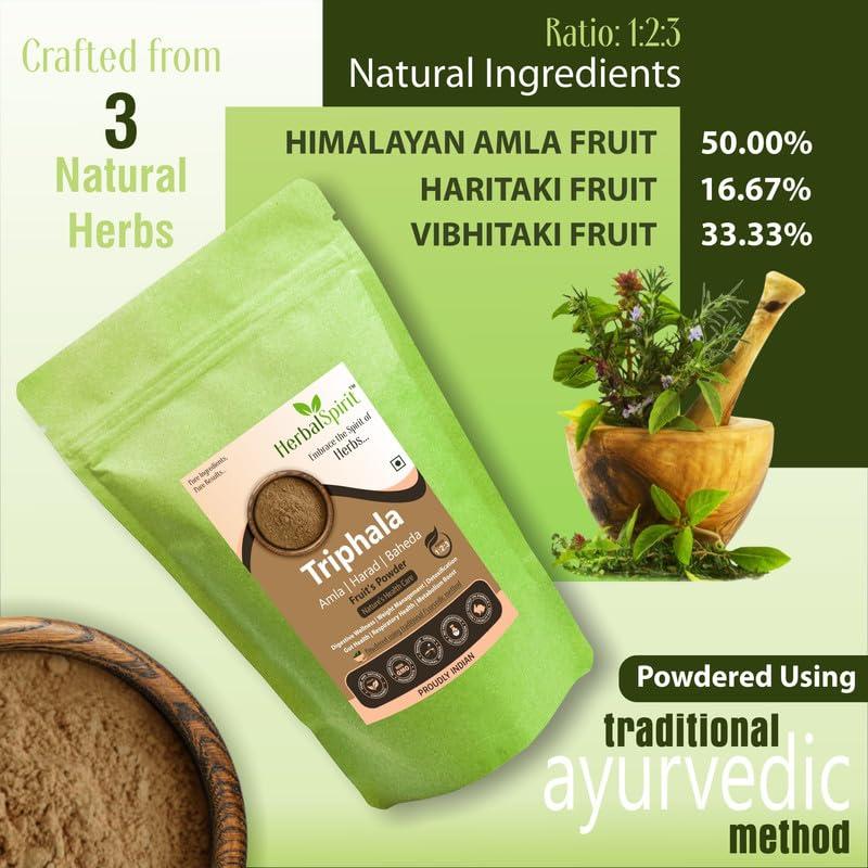 HerbalSpirit Herbal Spirit Triphala 3 2 1 Ratio Powder, 400gm | Triphala Churna Powder 1 2 3 Ratio | Triphala Powder 1 2 3 Ratio | 3 2 1 Triphala | 123 Ratio Triphala | Triphala 1 2 3 Ratio | Triphala Churna |