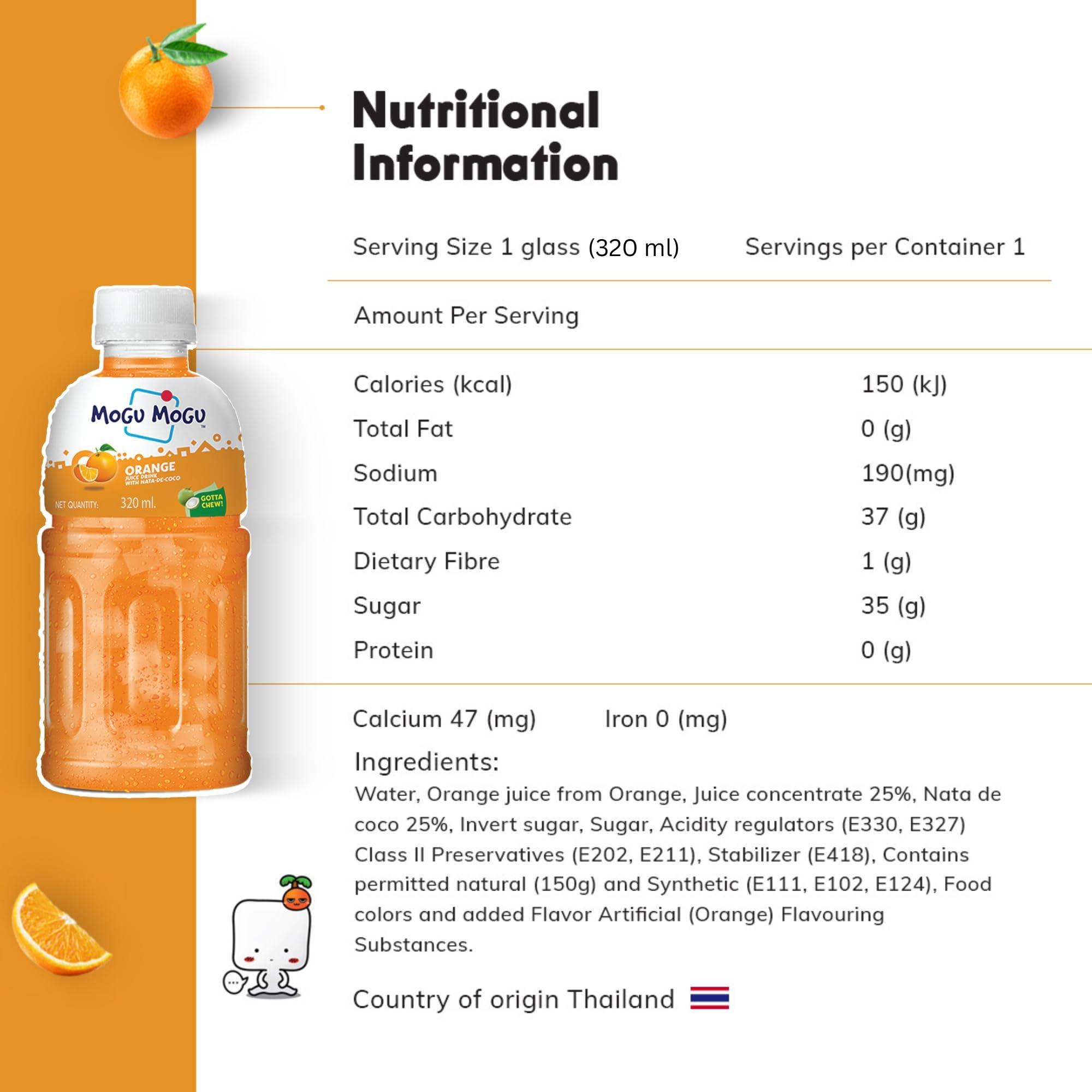 Mogu Mogu Mogu Mogu Orange and Lychee Juice 25% with NATA De Coco | Energy Booster Drink | Full of Fruit Fibres | No Added Preservatives and Colours - (Pack of 6, 300ml each)