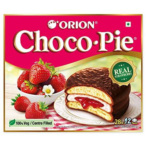 ORION Fruity Choco Pie Combo - Mango & Strawberry Choco Pie, 4x12 pc Pack | Centre-Filled Chocolate Biscuit