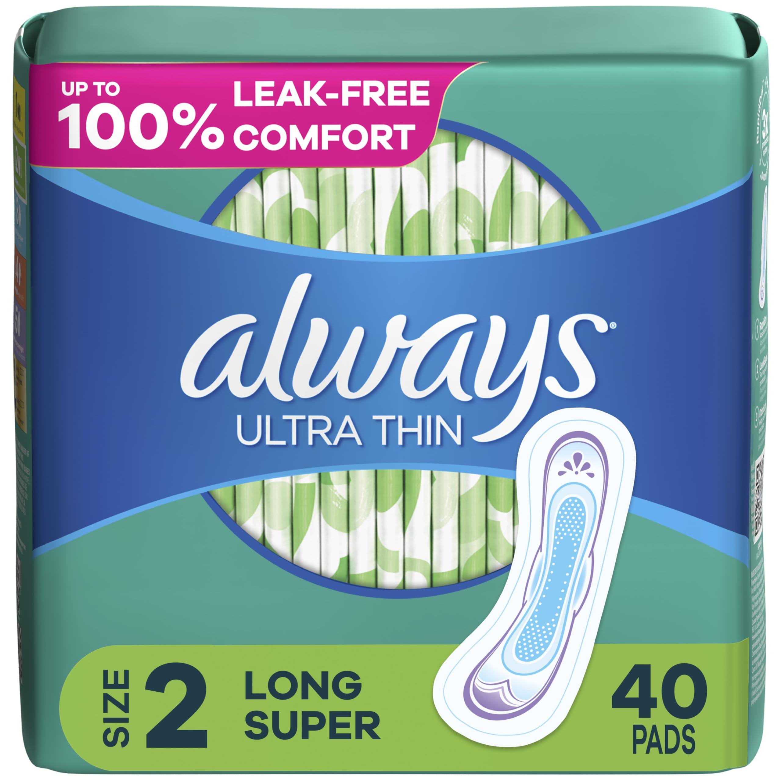 Always ALWAYS Ultra Thin Size 2 Super Pads Without Wings Unscented, 40 Count