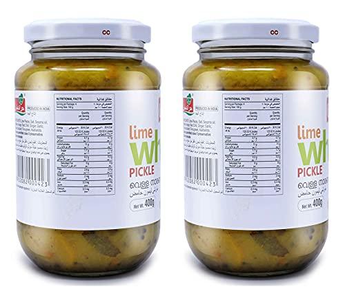 Grandmas Grandmas Authentic Kerala Style Lime White Pickle 400g Bottle | Hot and Spicy South Indian Pickle (Pack of 2)