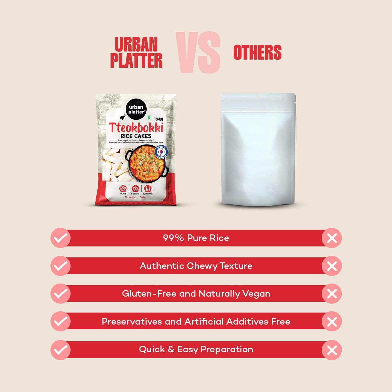 urban platter Urban Platter Classic Korean Tteokbokki Rice Cakes, 500g [Garaetteok, Korean Rice Sticks, Soft and Chewy]