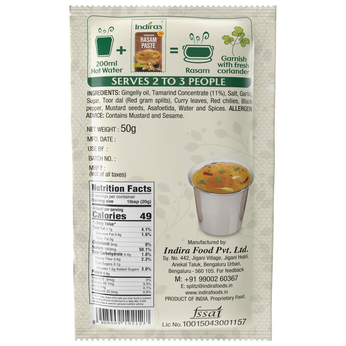 INDIRA Indira’s Instant Tamarind Rasam Paste, More Flavourful Than Rasam Powder Masala Mix, Ready to Eat Rasam, No Need for Cooking - Just Add Hot Water (50gX9)