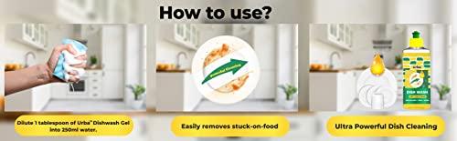 URBA Urba Dish Wash Gel with Lime and Neem 500ml | Removes Dirt+ Stain+ Odour |Plant Based | Biodegradable, Non-Toxic, Eco-friendly | Baby & Pet safe | Non-Corrosive, Skin friendly Dishwashing Gel