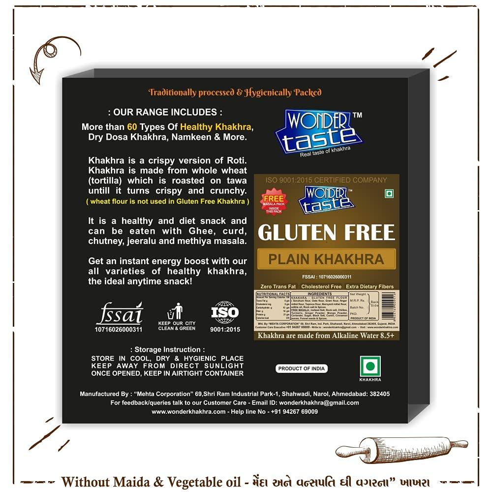 WONDER TASTE WONDER TASTE Gluten Free Plain Khakhra Pack Of 4 (200g Each) | Super Healthy Diet Low calorie Snacks | Delicious Roasted Gujarati Bites | Free Masala Pack Inside