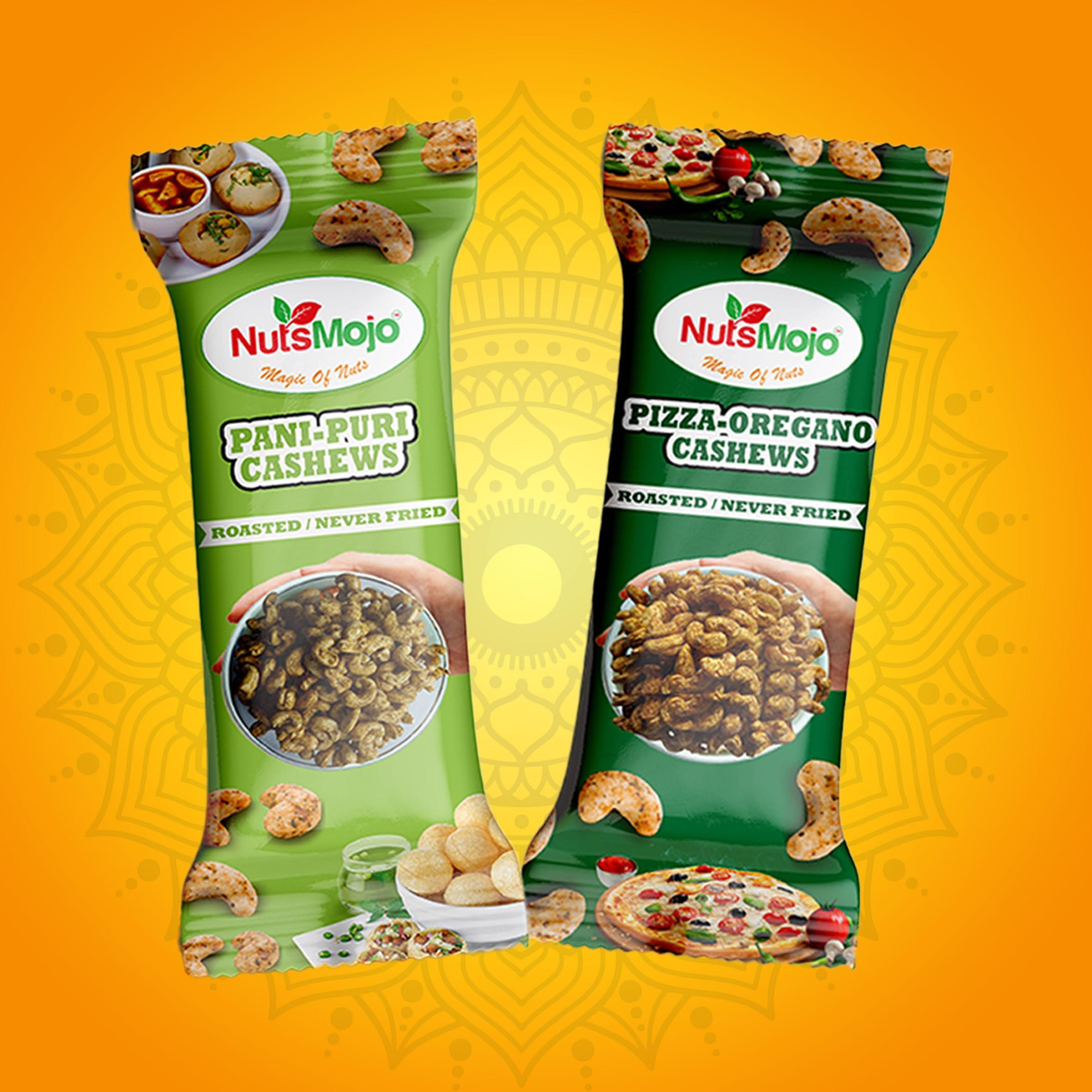 NutsMojo NutsMojo 8 Flavour Cashew Packets | Pack of 8 | Barbecue, Peri - Peri, Hing jeera, Pani - Puri, Chilli Garlic, Cream & Onion, Tangy Tomato, Pizza Oregano | Offer Pack