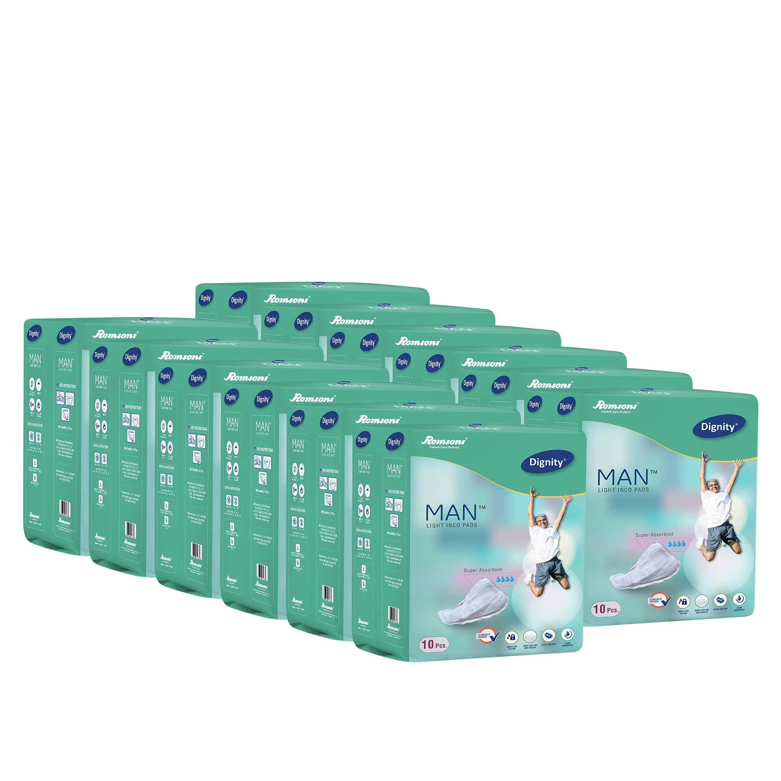 DIGNITY DIGNITY Men Man Light Incontinence Pads For Leakage Protection, Light Absorption Male Incontinence Pads, 10 Pads/Pack (Pack Of 3) 30 Pads
