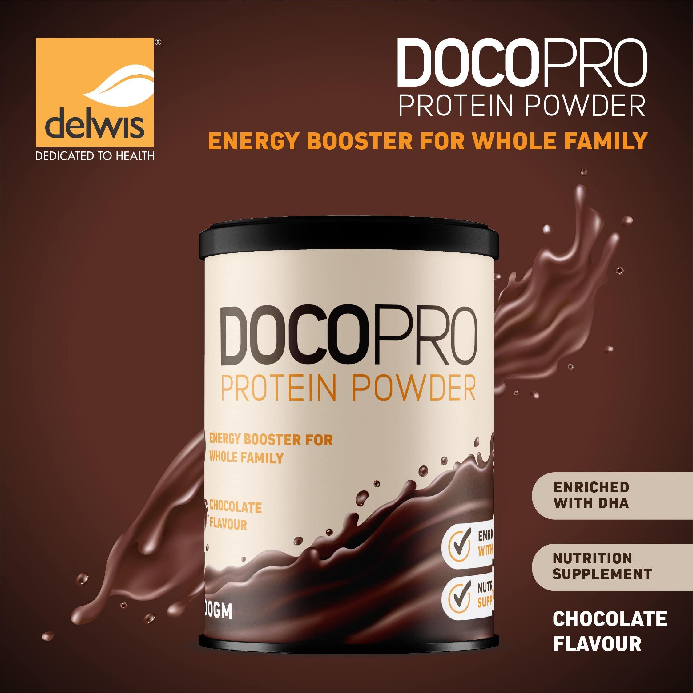 Delwis Delwis Docopro Protein Powder with DHA | Energy Booster for Family - Chocolate Flavour 600gm (Pack of 3)