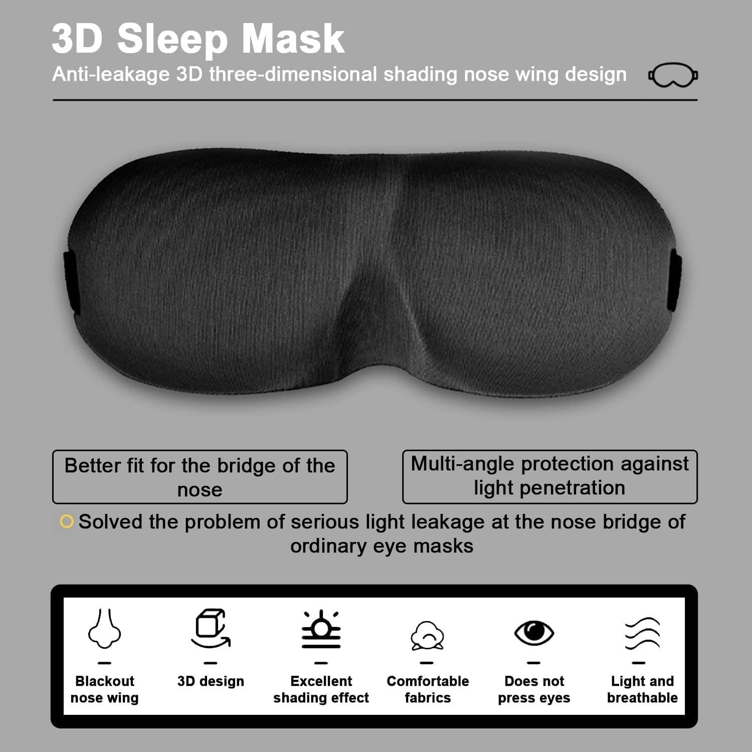 VALKYRIE VALKYRIE Sleep Eye Mask, 3D Contoured 100% Blackout Eye Mask, Sleep Mask with Adjustable Strap, Soft and Comfortable Night Blindfold for Women Men, Shift Work, Travel, Black ,Polyester