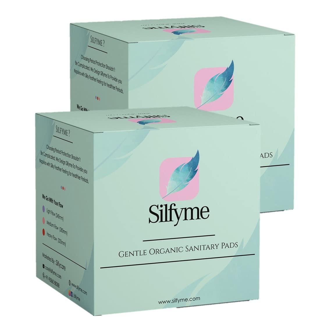 Generic Silfyme Organic Biodegradable Sanitary Pads Made of 100% Organic cotton & Bamboo Fibre - Rash-Free | Plastic Free | Paraben Free | Toxin Free | Chlorine Free - Pack of 24 ( 12 Medium Flow & 12 Heavy Flow)