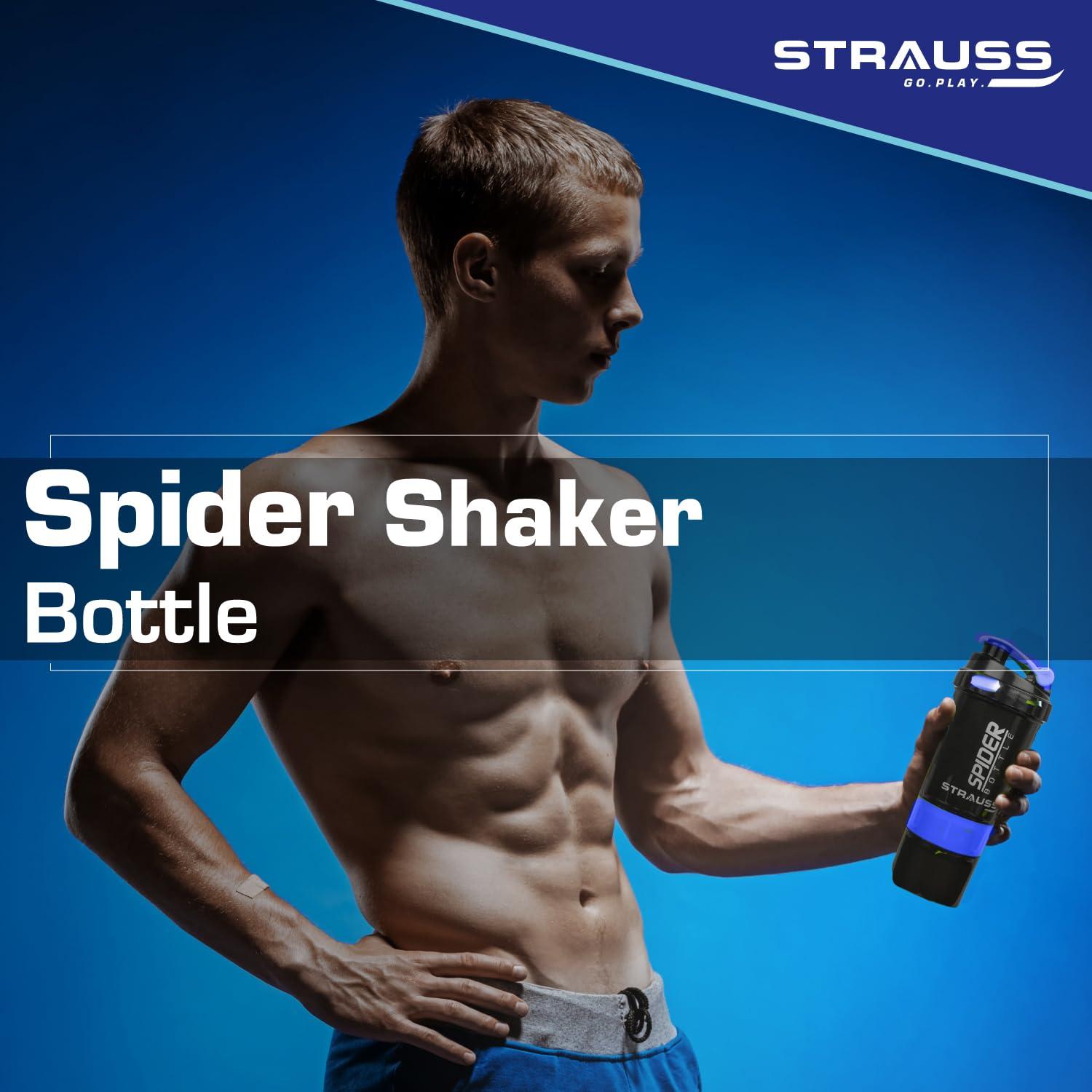 STRAUSS Strauss Spider Plastic Shaker Bottle 500ml, (Blue) Pack of 1