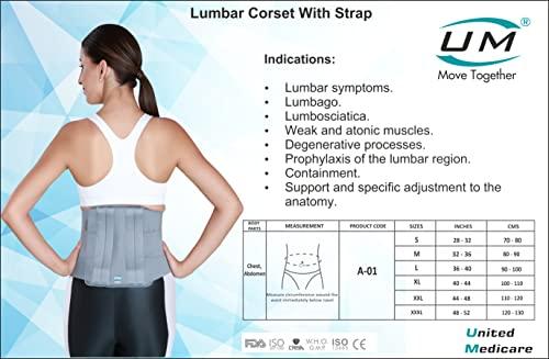 UM UM-Lumbar Corset With Strap | United Medicare Back Pain relief belt for Men\'s & Women | Size : S to 3XL (3XL)