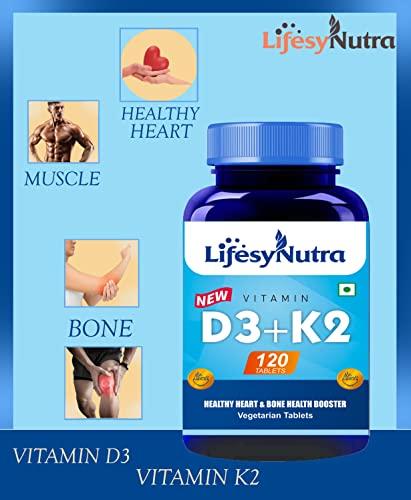 LIFESYNUTRA Lifesy Nutra Vitamin D3 With Vitamin K2 as MK7 supplement For Healthy Heart & Bone Health Booster - 120 Vegetarian Tablets