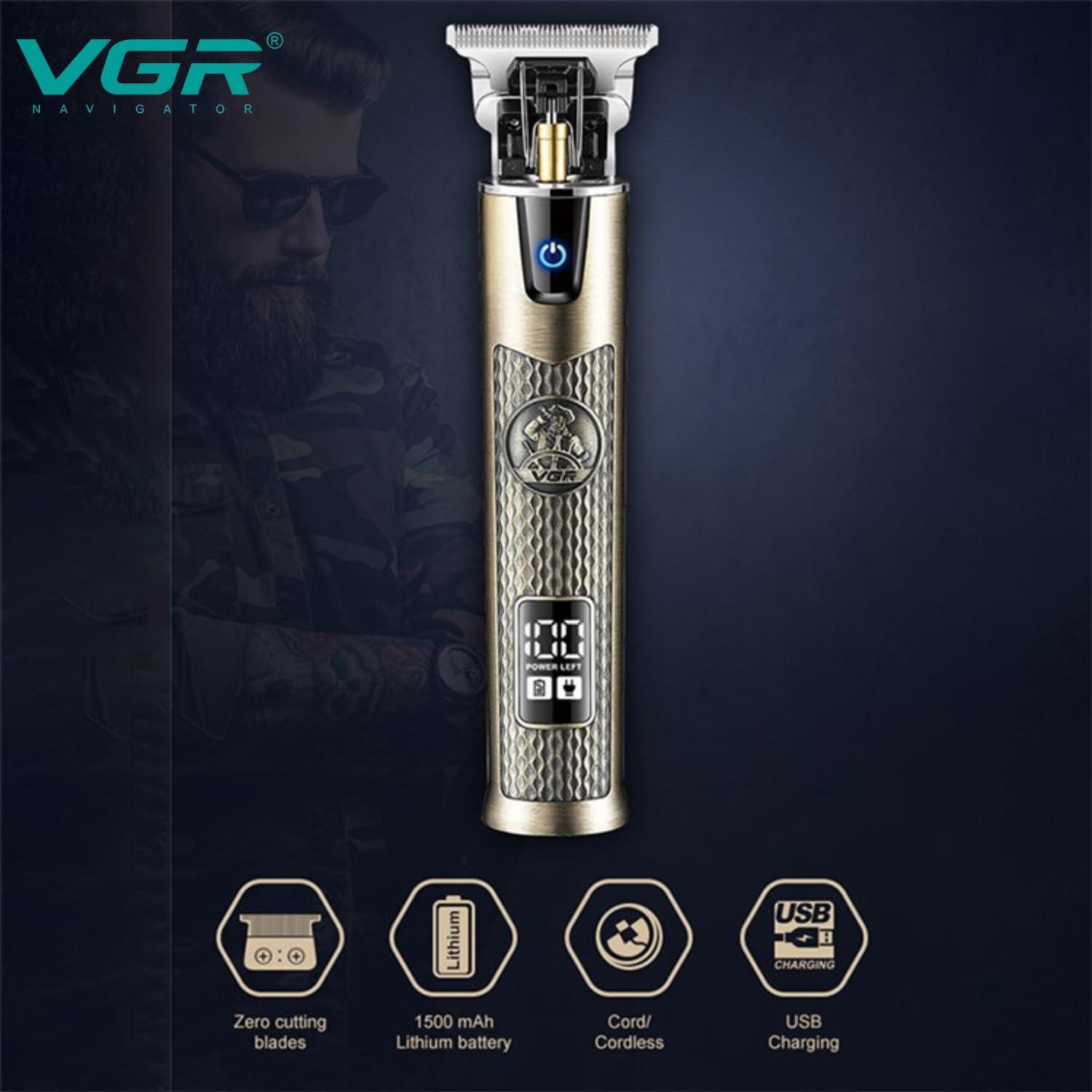 VGR VGR V-983 Professional Pro Li Outliner Rechargeable Electric Cordless Hair Clippers Grooming Kits T-Blade Close Cutting 0mm Bald Head Clipper for Men Li-ion Battery 1500mAh 200 mins Runtime