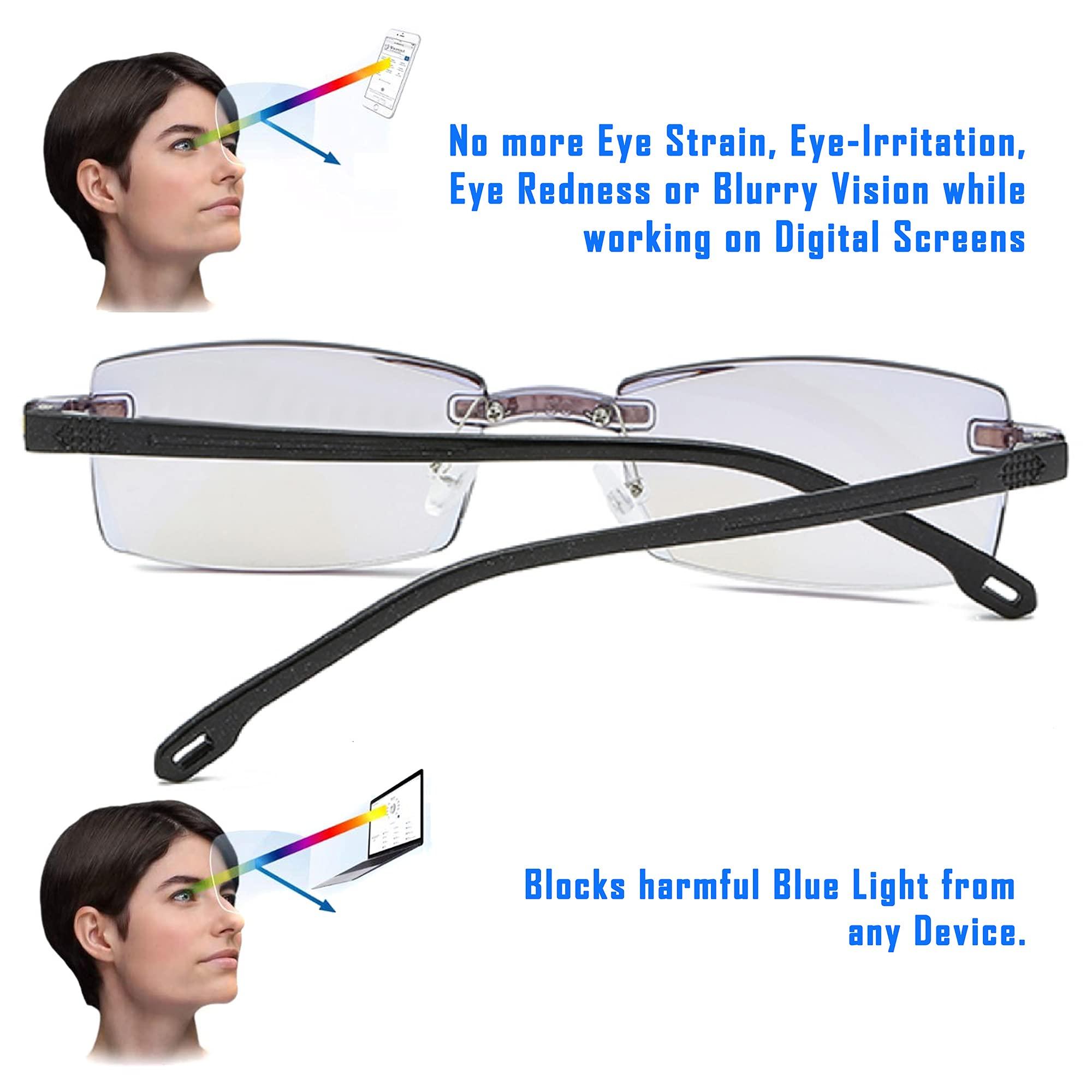 AUGEN AUGEN Blue Block Rimless Reading Glasses Gold Clear Unisex Free Size Power (+3.00, Pack Of 3)