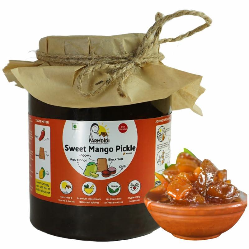Farm Didi Farm Didi Sweet Mango Pickle With Jaggery 1Kg|Oil Free Pickle In Fresh Authentic Aam Ka Meeta Achar|No Preservatives Aachar|Sweet Mango Pickles Homemade|Mango Pickles In Amazon Fresh