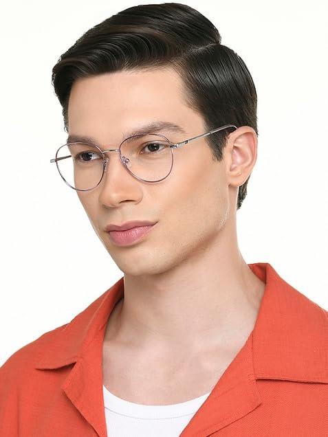 LENSKART BLU LENSKART BLU | Zero Power Blue Cut Computer Glasses | Anti Glare, Lightweight & Blocks Harmful Rays | UV Protection Specs | Silver | Men & Women | Small | LB E17490