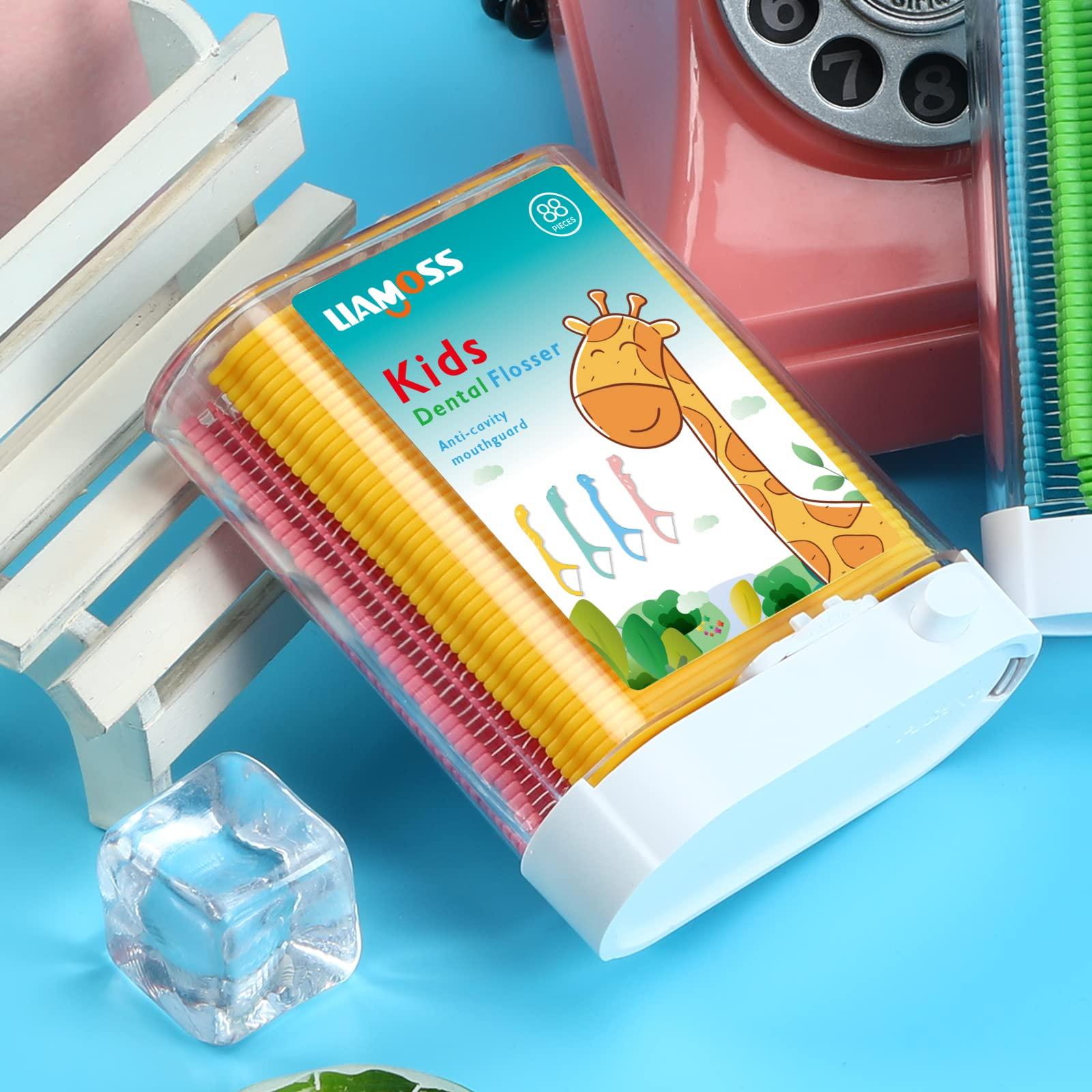 LIAMOSS Kids Flossers Dispenser,LIAMOSS Dental Floss Picks Pink+Yellow,Colorful Animal Shape Make Flossing Fun,Prevent Tooth Decay,1 Box 88 Count Clean&Hygiene,Ages 3+
