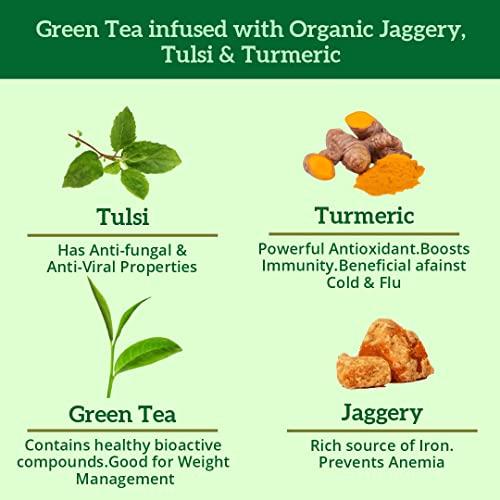 PLANTER'S CHOICE Planter's Choice 200GMS Instant & immunity Boosting Tulsi Turmeric Green Tea - Infused with Organic Jaggery Granules,Tulsi & Turmeric - Detoxifying & Antioxidant Rich -100% Natural - Zero Preservative