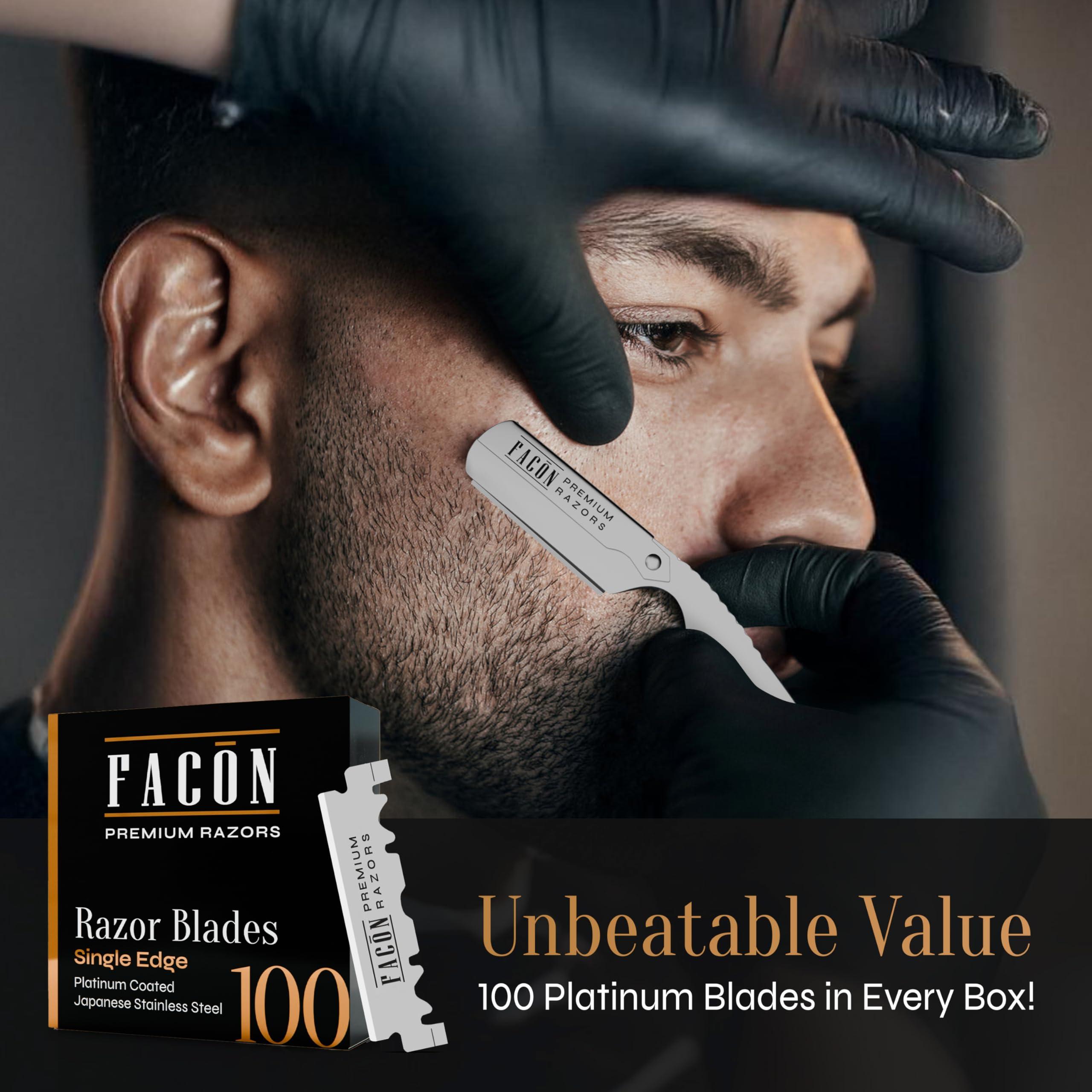 FACON Brown : 1 Seller - Facn Professional Straight Edge Barber Razor/Rasoirs/Rasoi - Salon Quality Cut Throat Shavette - Japanese Stainless Steel - NEW 2017 Model Limited Edition - Includes 5 DE Razor Blades