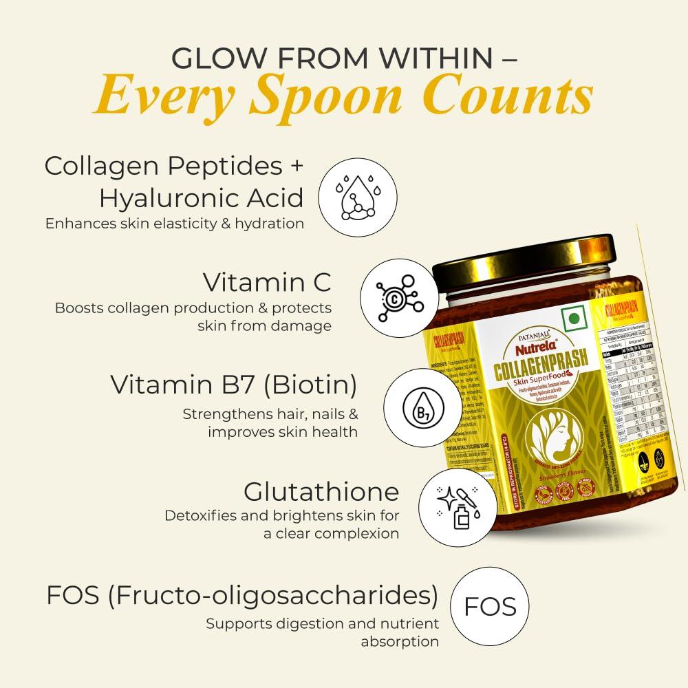 NUTRELA Nutrela Collagen Prash Supplement for Glowing & Younger Looking Skin - 400g | Patanjali Collagen Builder Skin Super Food for Men & Women