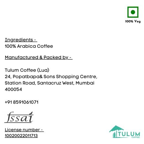 Tulum Coffee Tulum Coffee | Pulneys 100% Organic Coffee. Dark Roast, Fruity notes | Indian Coffee. - 100% Specialty Arabica - Freshly roasted (Cold Brew Grind, 250gms)