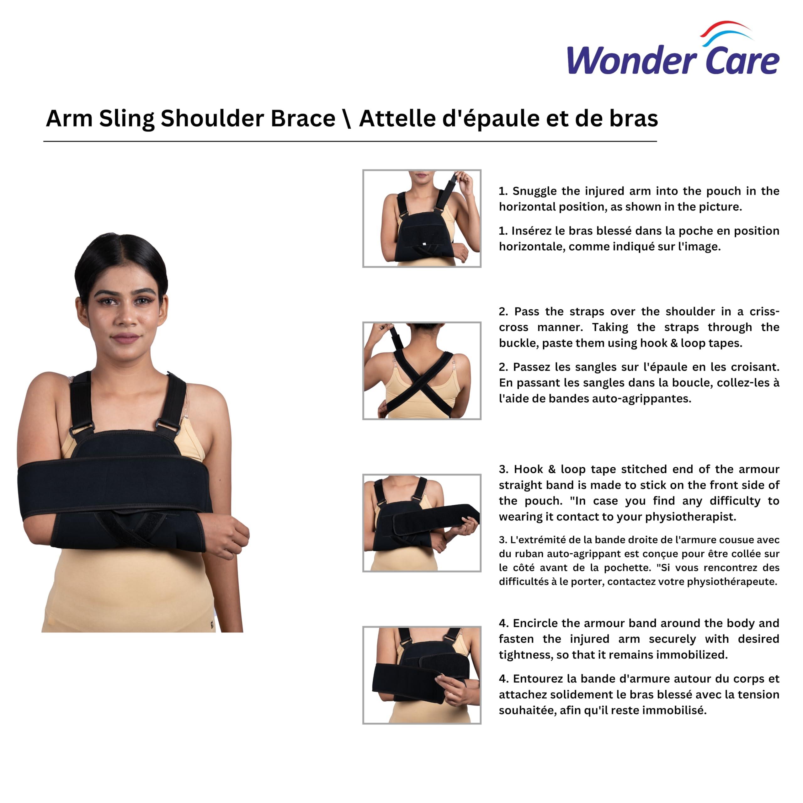 Wonder Care Arm Sling Shoulder Brace - Best Fully Adjustable Rotator Cuff and Elbow Support - Includes Immobilizer Band for Quick Recovery - for Men and Women (42\"-54\")