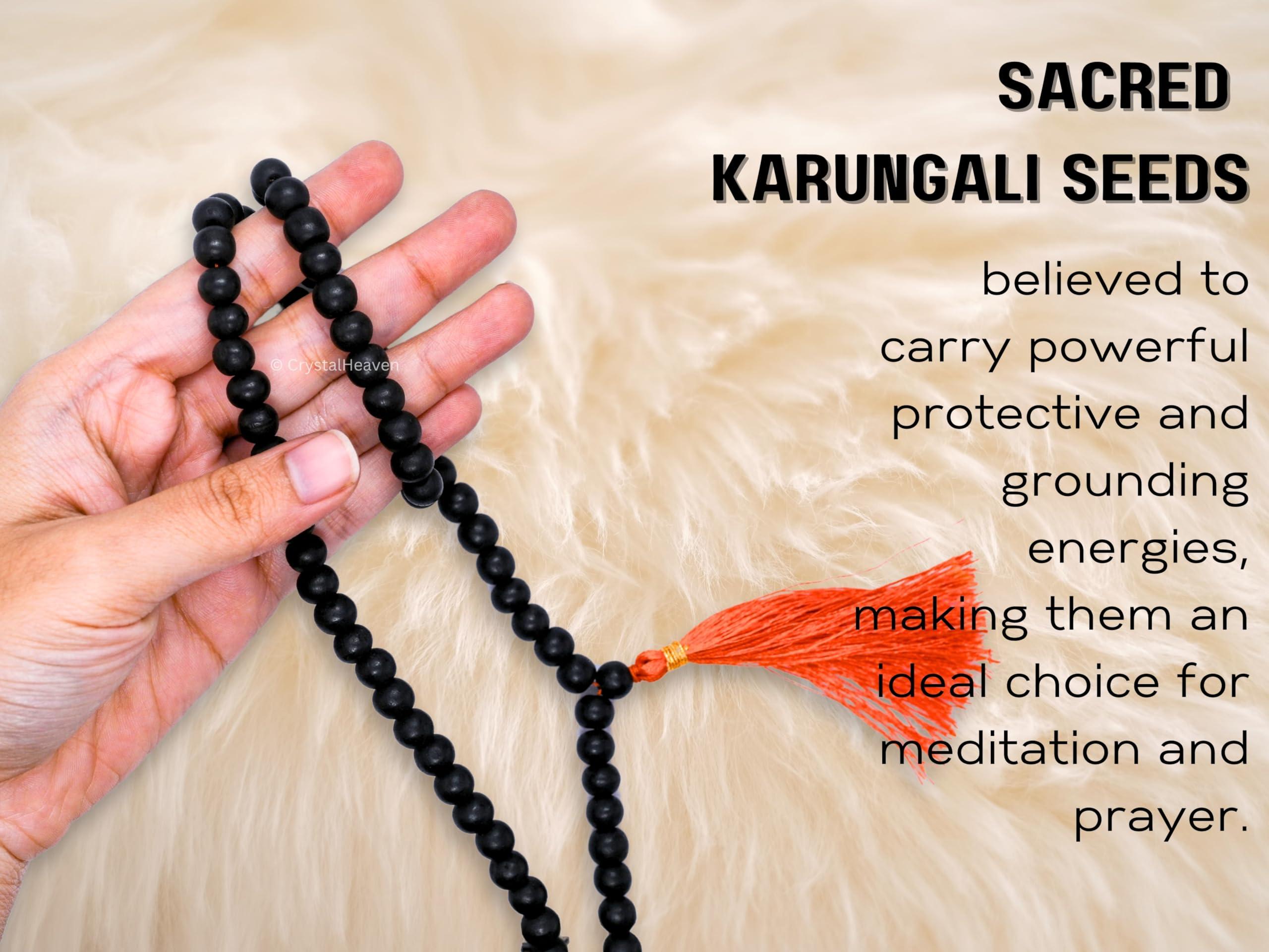 Crystal Heaven Certified Karungali Malai Original - Black Ebony Wood Mala - Original and Natural Karukali Malai For Men Women Pooja Supplies (108 Mala for Jaap) (8mm, Black)
