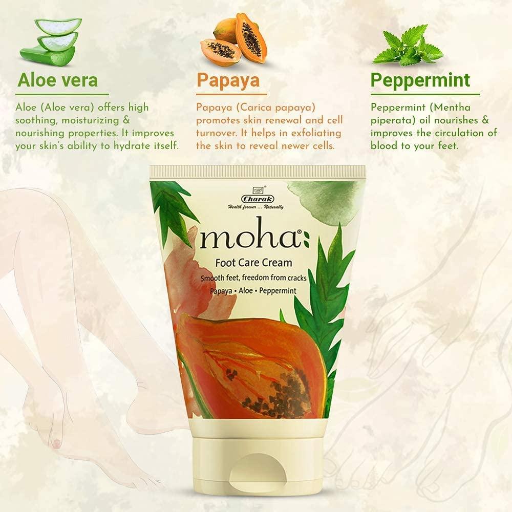 Moha: moha: Foot Cream For Rough, Dry and Cracked Heel, Feet Cream For Heel Repair With Benefits Of Aloe Vera, Papaya & Peppermint (Nail + Foot Care 100ml Each)