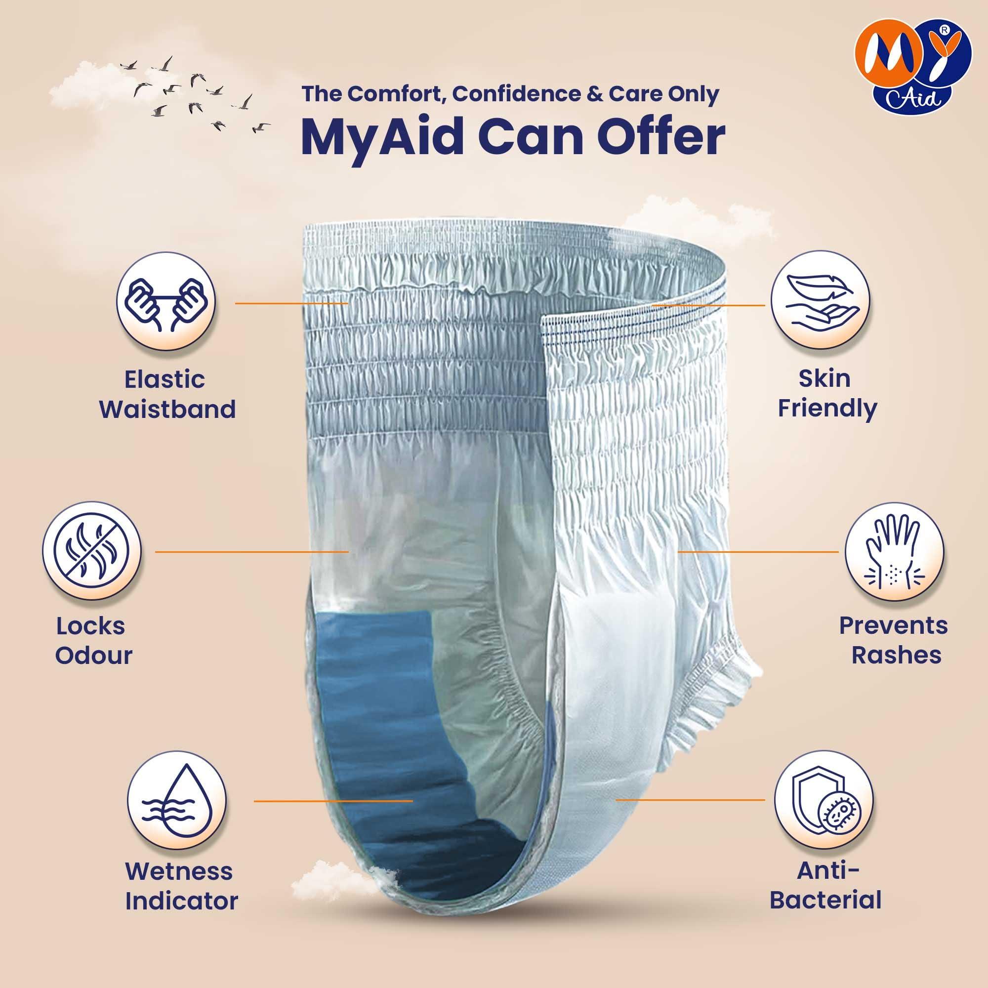 MYAID MYAID Unisex Premium Adult Diaper X-Large Size. Pant Style. Higher Absorption & Longer Comfort - XL Size (10 Pc) Pack of 3