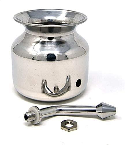 WITSOUL Jal Neti Pot for Sinus Congestion and Nasal Cleansing Nasal Cleansing Non-Corrosive Unbreakable Hygienic Smooth Nose Tip Snugly Fits Any Nostril with Cleaning Brush (stainless steel (silver))