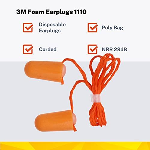 3M 3M 1110 Ear Plugs Corded, Extra Soft, Reusable Earbuds Noise Cancellation, Soundproof Earplug Use For Underwater, Meditation, Study, Flight Travel, Sleeping, Sound Block Up To 29 Decibel (Pack of 20)