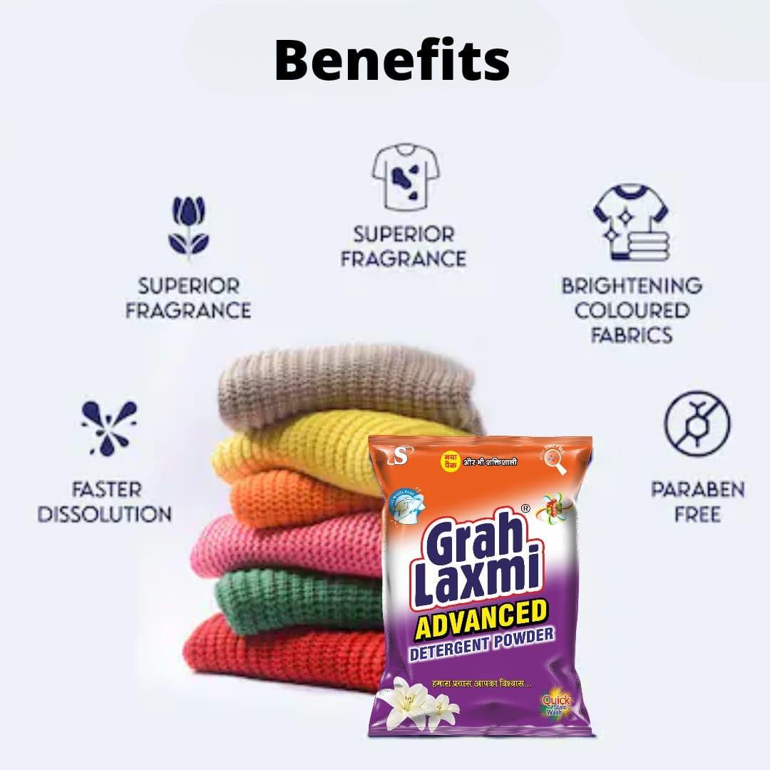 Grah Laxmi Grah Laxmi Advance Detergent Powder 3Kg Hand Wash & Top Load Machine | Remove 2X Tough Stains, Dirt & Malodour Washes | No-Bleach Mula | All Types Of Fabrics| Long Lasting Fragrance
