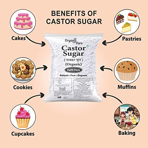 Organic and Pure Oragnic and Pure Castor Sugar | Bura Sugar Powder | Desi Shakkar Burada | Chini Ka Bura | Crushed Sugar (for Baking) (Refill Pack) 400g