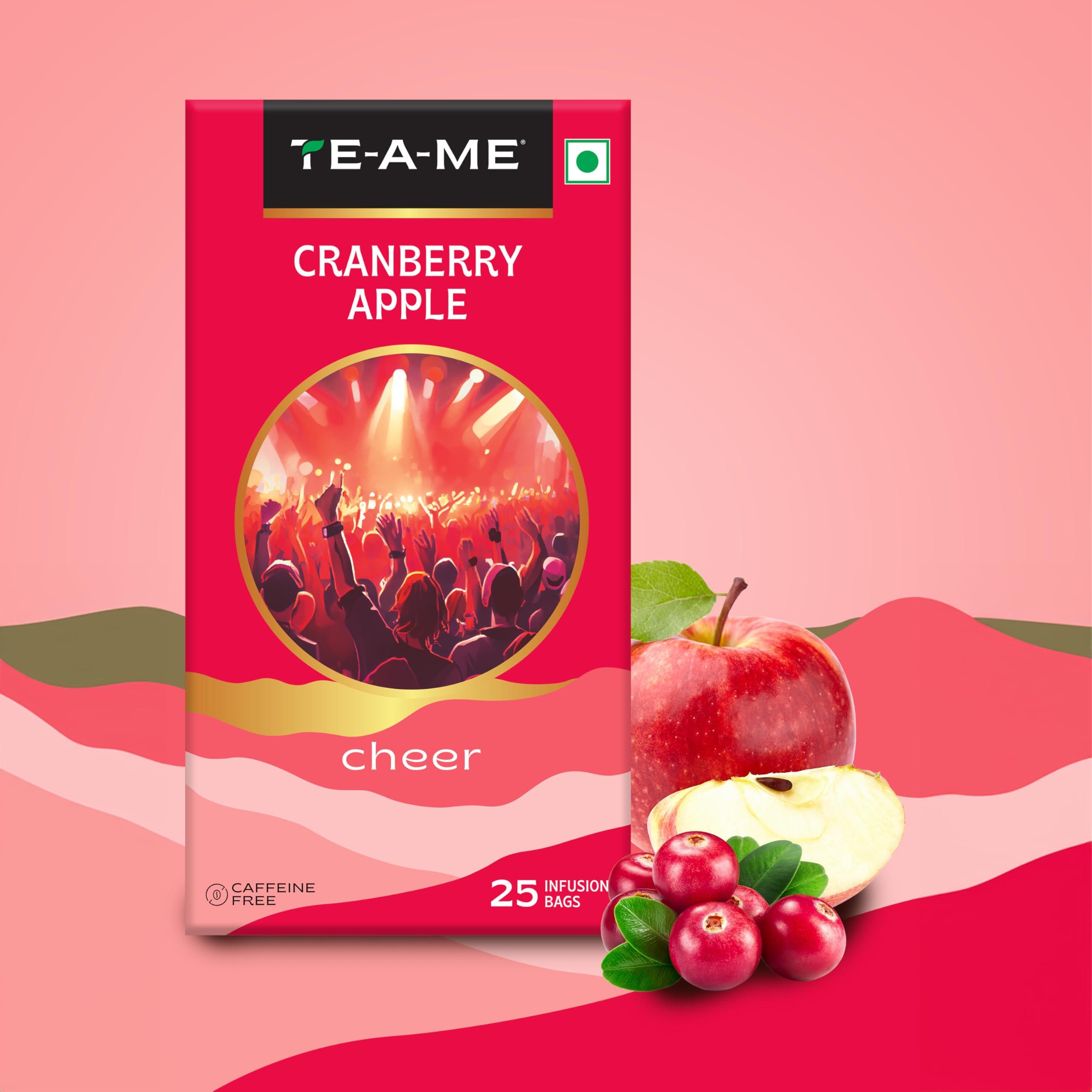 TE-A-ME TE-A-ME Cranberry Apple Fruit Tea Bags|A Fruity Symphony Of Apple, Rosehip With Added Flavours|100% Caffeine Free|50 Cranberry Apple Tea Bags (2 Boxes X 25 Tea Bags = 50 Tea Bags) - Hibiscus