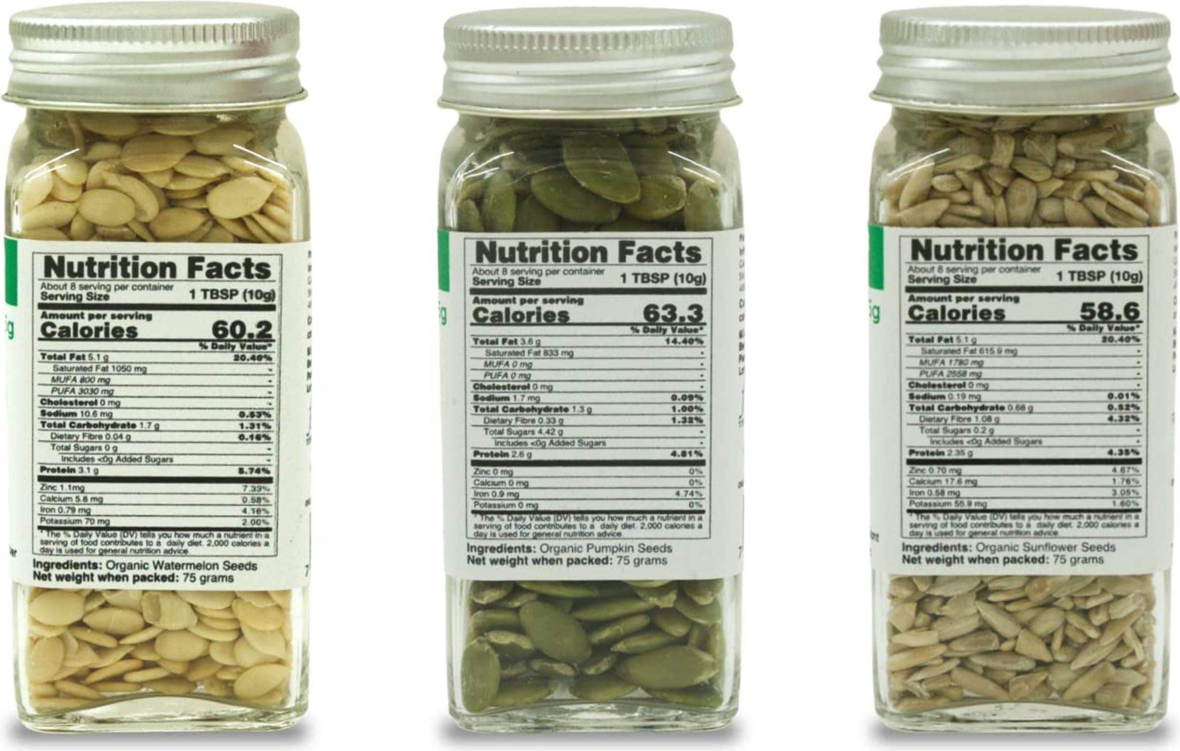 Pure Tree Pure Tree Certified Organic Pumpkin Seeds, Sunflower Seeds, Watermelon Seeds | 75 g Each | Glass Jar | Surajmukhi ke beej, Magaj Seeds, Kaddu Ke Beej, Mix Seeds For Eating | Raw Healthy Seeds Combo Pack