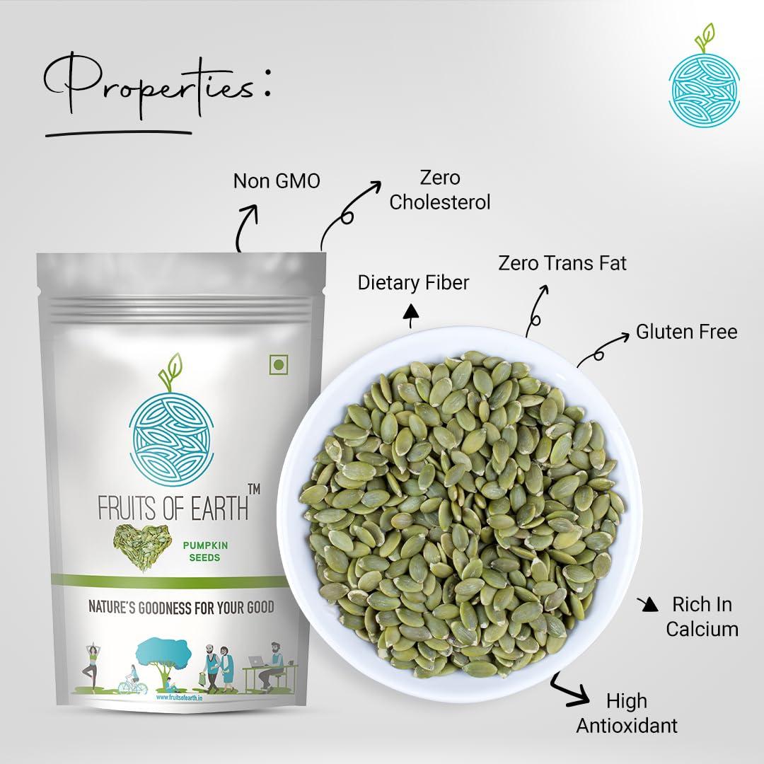 Fruits Of Earth FRUITS OF EARTH 100% Natural Premium Pumpkin Seeds (100 Grams - Pack of 1) | High in Fiber & Boosts Immunity | Supports Digestive Wellness & Bone Health | Rich in Magnesium & Antioxidants | Roasted & Nutritious Seeds