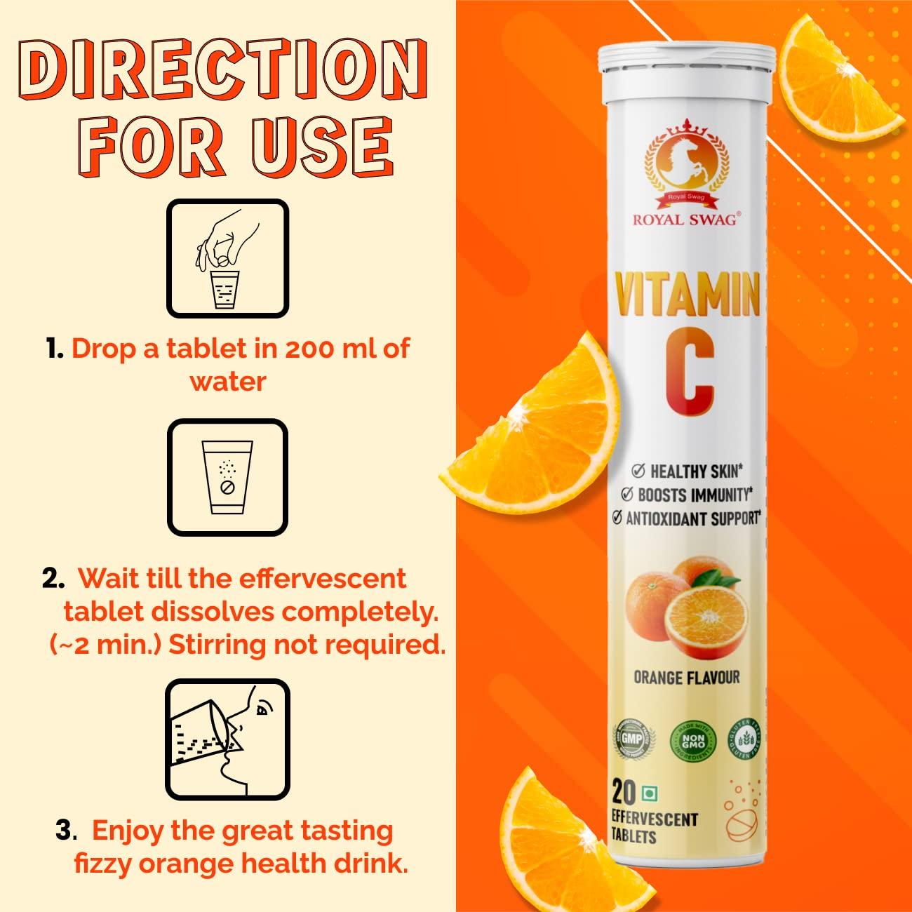 ROYAL SWAG ROYAL SWAG Vitamin C 20 Effervescent Tablets - Immune System Support - Fast Dissolving Tablets for Easy Absorption - Natural Orange Flavor