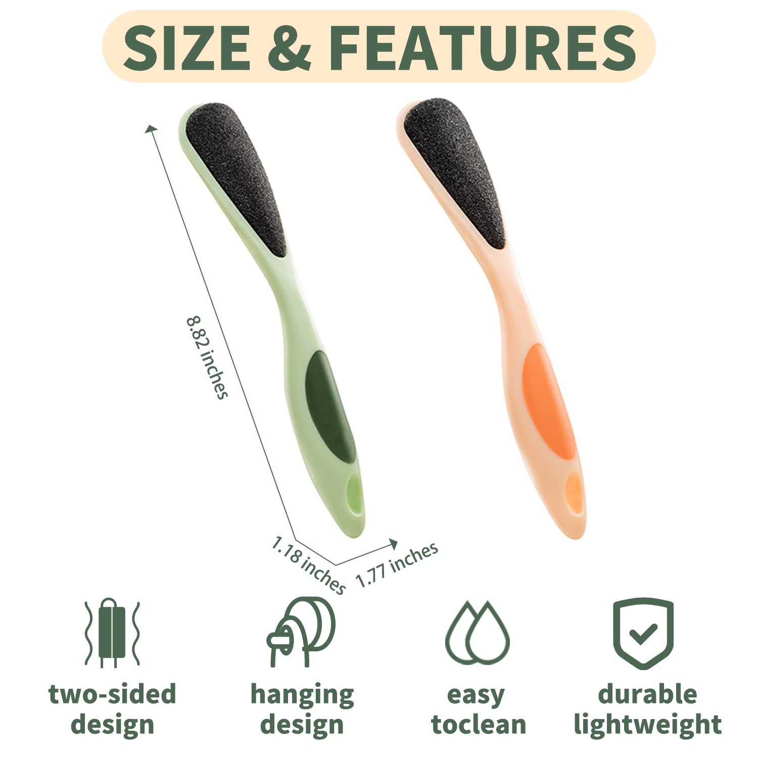 iappadore 2 Packs Double-Sided Pumice Stone for Feet, Foot Scrubber Stone Handle, Ergonomic Easy to Reach, Feet Scrubber with Fine-Grained Frosted Stones, for Callus Removal, Improve Circulation Foot Care