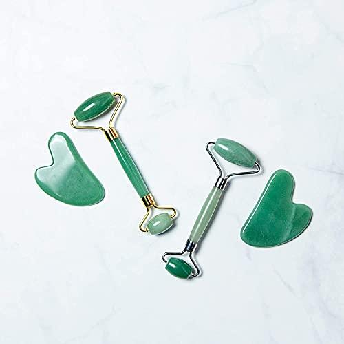 SAMJU SAMJU Premium Jade Roller & Gua Sha Set - Face Roller Massage Tool, Green Aventurine Applicator for Face, Neck and Body Muscle - Relaxing and Stimulating Blood Flow, Relieve Fine Lines & Wrinkles