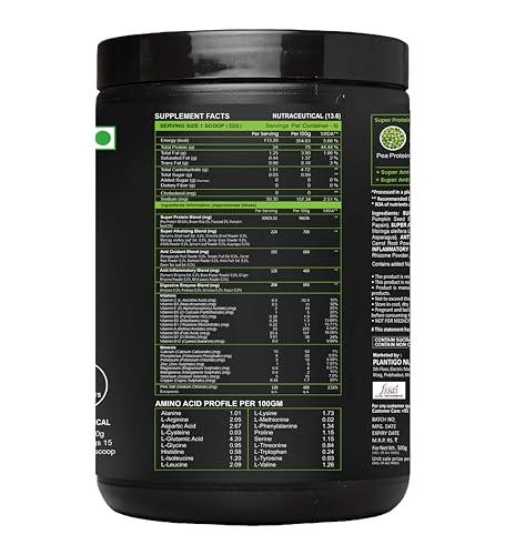 PLANTIGO Plantigo Protein Powder 24g Plant Based Protein, 3g BCAA, 2g Leucine, 3g Fiber, 4x Fast Digestion, 95% Bioavailability, 3x Anti Oxidants, Anti Inflammatory, Vitamins, Minerals - Vanilla Flavored 500g
