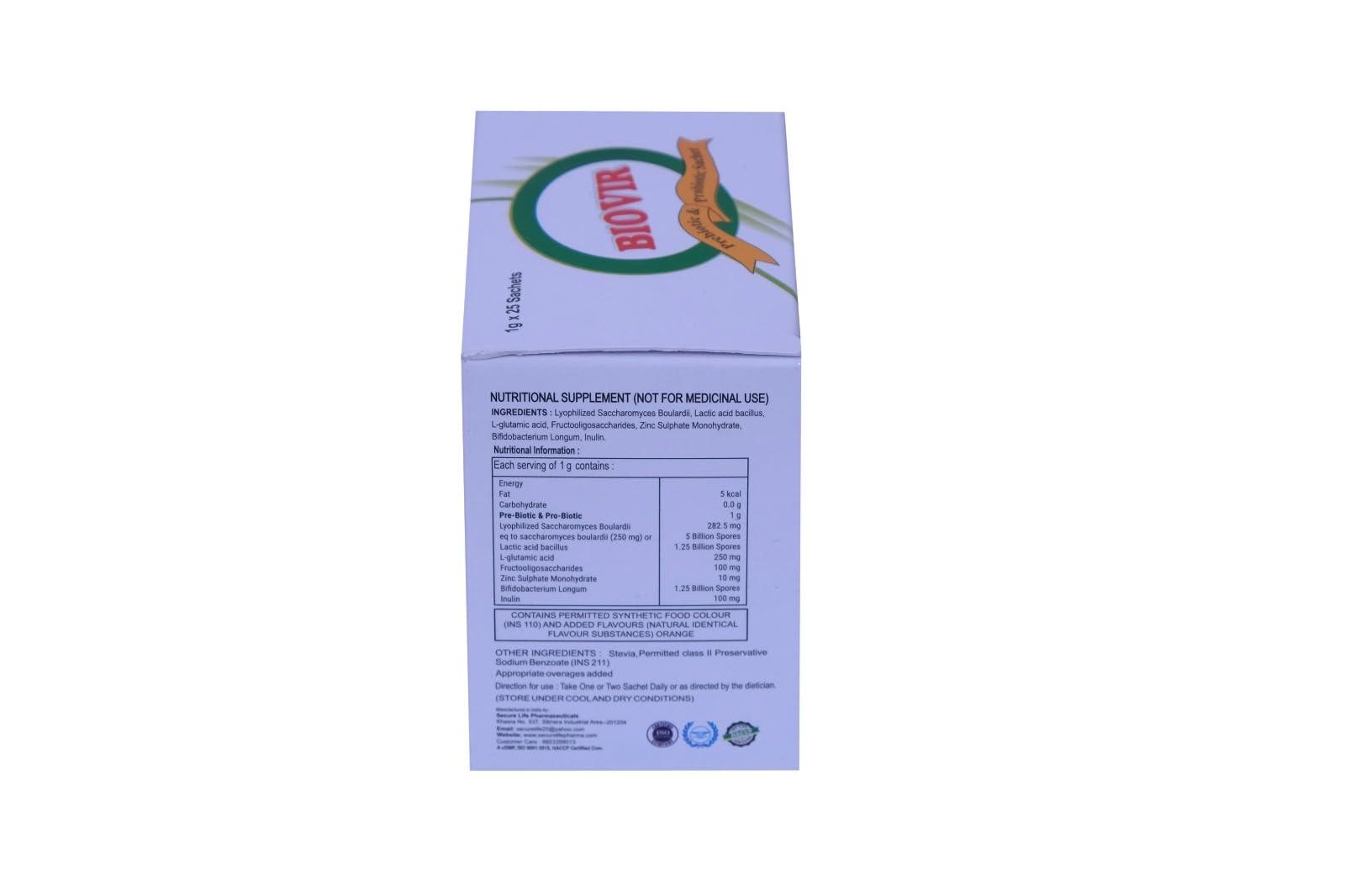Virgo Healthcare Virgo Healthcare\'s Biovir - 25 Sachets | Saccharomyces Boulardii Prebiotic & Probiotic | Diarrhea | IBS | Lactose Intolerance